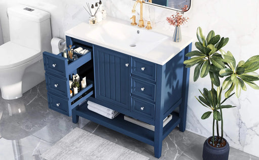 36' Bathroom Vanity with Sink, One Cabinet and Three Drawers, Solid Wood and MDF Board, Blue (Old Sku:SY999505AAC-6) Default -DTYStore