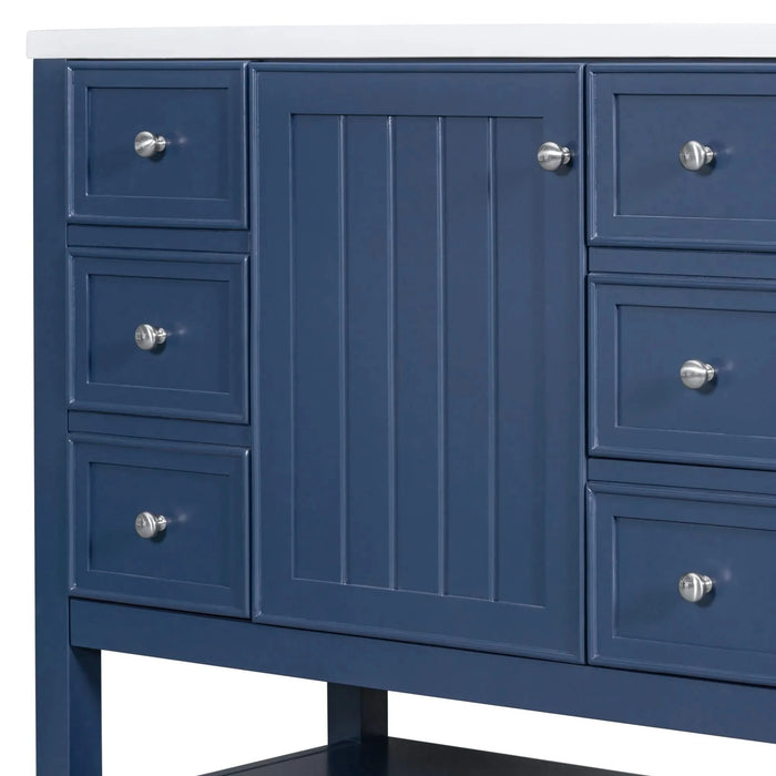 36' Bathroom Vanity with Sink, One Cabinet and Three Drawers, Solid Wood and MDF Board, Blue (Old Sku:SY999505AAC-6) Default -DTYStore