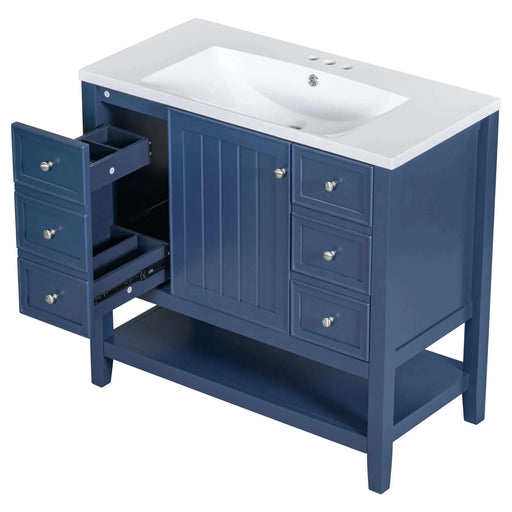 36' Bathroom Vanity with Sink, One Cabinet and Three Drawers, Solid Wood and MDF Board, Blue (Old Sku:SY999505AAC-6) Default -DTYStore