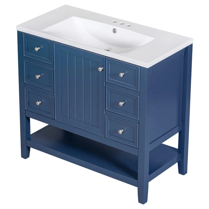 36' Bathroom Vanity with Sink, One Cabinet and Three Drawers, Solid Wood and MDF Board, Blue (Old Sku:SY999505AAC-6) Default -DTYStore