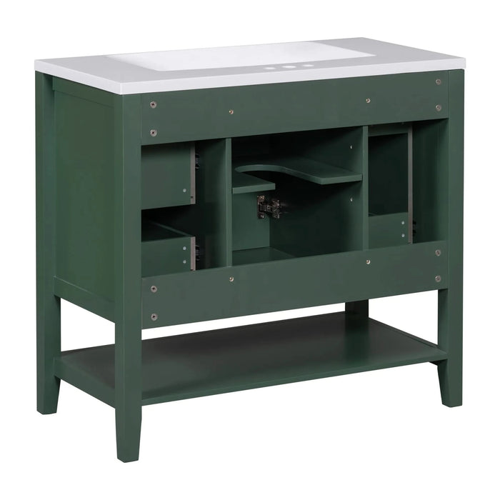 36' Bathroom Vanity with Sink, One Cabinet and Three Drawers, Solid Wood and MDF Board, Green (Old Sku:SY999505AAG-6) Default -DTYStore