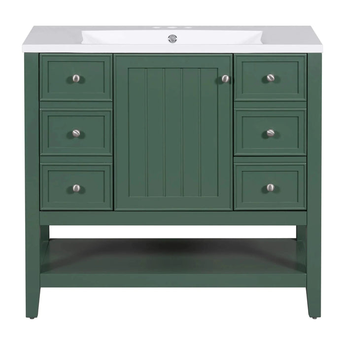 36' Bathroom Vanity with Sink, One Cabinet and Three Drawers, Solid Wood and MDF Board, Green (Old Sku:SY999505AAG-6) Default -DTYStore