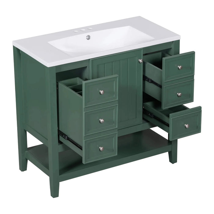 36' Bathroom Vanity with Sink, One Cabinet and Three Drawers, Solid Wood and MDF Board, Green (Old Sku:SY999505AAG-6) Default -DTYStore
