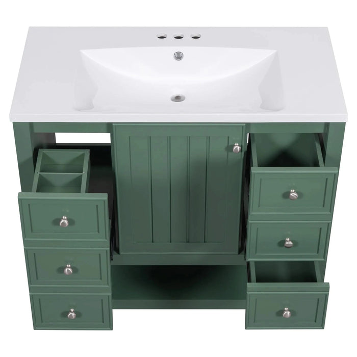 36' Bathroom Vanity with Sink, One Cabinet and Three Drawers, Solid Wood and MDF Board, Green (Old Sku:SY999505AAG-6) Default -DTYStore