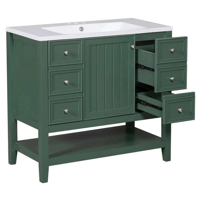 36' Bathroom Vanity with Sink, One Cabinet and Three Drawers, Solid Wood and MDF Board, Green (Old Sku:SY999505AAG-6) Default -DTYStore