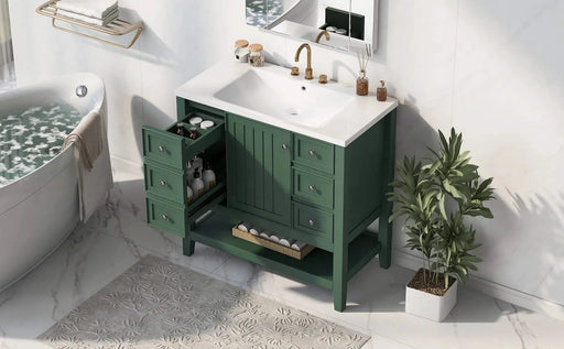 36' Bathroom Vanity with Sink, One Cabinet and Three Drawers, Solid Wood and MDF Board, Green (Old Sku:SY999505AAG-6) Default -DTYStore