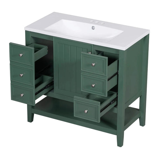 36' Bathroom Vanity with Sink, One Cabinet and Three Drawers, Solid Wood and MDF Board, Green (Old Sku:SY999505AAG-6) Default -DTYStore