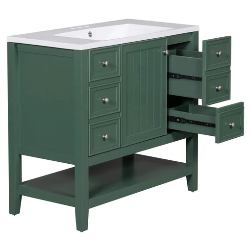 36' Bathroom Vanity with Sink, One Cabinet and Three Drawers, Solid Wood and MDF Board, Green (Old Sku:SY999505AAG-6) Default -DTYStore
