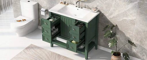 36' Bathroom Vanity with Sink, One Cabinet and Three Drawers, Solid Wood and MDF Board, Green (Old Sku:SY999505AAG-6) Default -DTYStore