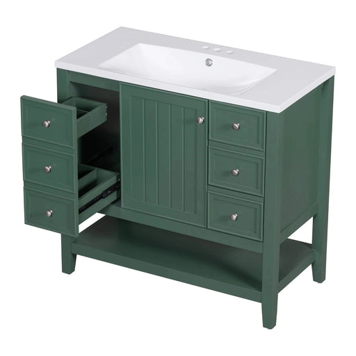 36' Bathroom Vanity with Sink, One Cabinet and Three Drawers, Solid Wood and MDF Board, Green (Old Sku:SY999505AAG-6) Default -DTYStore