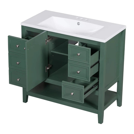 36' Bathroom Vanity with Sink, One Cabinet and Three Drawers, Solid Wood and MDF Board, Green (Old Sku:SY999505AAG-6) Default -DTYStore