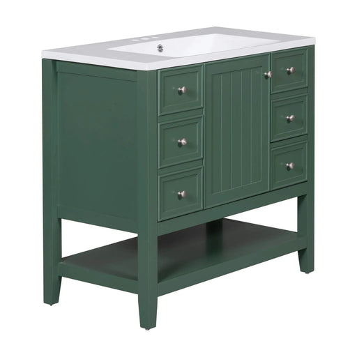 36' Bathroom Vanity with Sink, One Cabinet and Three Drawers, Solid Wood and MDF Board, Green (Old Sku:SY999505AAG-6) Default -DTYStore