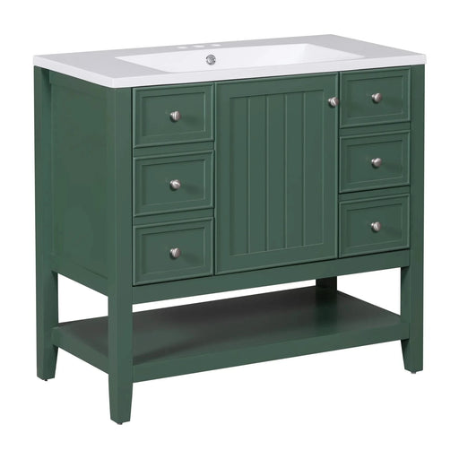 36' Bathroom Vanity with Sink, One Cabinet and Three Drawers, Solid Wood and MDF Board, Green (Old Sku:SY999505AAG-6) Default -DTYStore