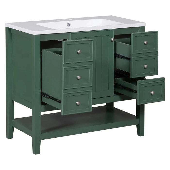 36' Bathroom Vanity with Sink, One Cabinet and Three Drawers, Solid Wood and MDF Board, Green (Old Sku:SY999505AAG-6) Default -DTYStore