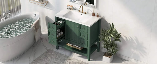 36' Bathroom Vanity with Sink, One Cabinet and Three Drawers, Solid Wood and MDF Board, Green (Old Sku:SY999505AAG-6) Default -DTYStore