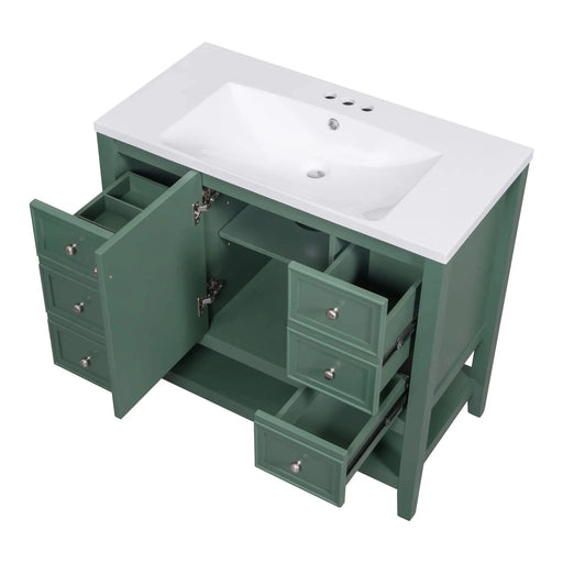 36' Bathroom Vanity with Sink, One Cabinet and Three Drawers, Solid Wood and MDF Board, Green (Old Sku:SY999505AAG-6) Default -DTYStore
