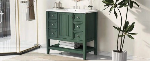 36' Bathroom Vanity with Sink, One Cabinet and Three Drawers, Solid Wood and MDF Board, Green (Old Sku:SY999505AAG-6) Default -DTYStore