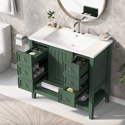 36' Bathroom Vanity with Sink, One Cabinet and Three Drawers, Solid Wood and MDF Board, Green (Old Sku:SY999505AAG-6) Default -DTYStore