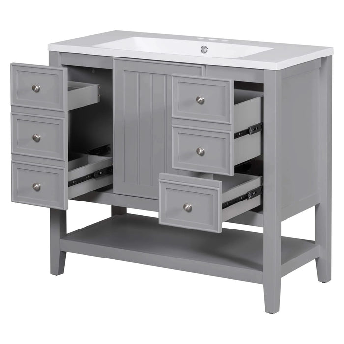 36' Bathroom Vanity with Sink, One Cabinet and Three Drawers, Solid Wood and MDF Board, Grey (Old Sku:SY999505AAE-6) Default -DTYStore