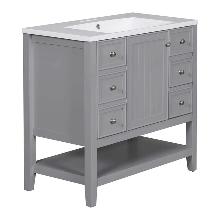 36' Bathroom Vanity with Sink, One Cabinet and Three Drawers, Solid Wood and MDF Board, Grey (Old Sku:SY999505AAE-6) Default -DTYStore