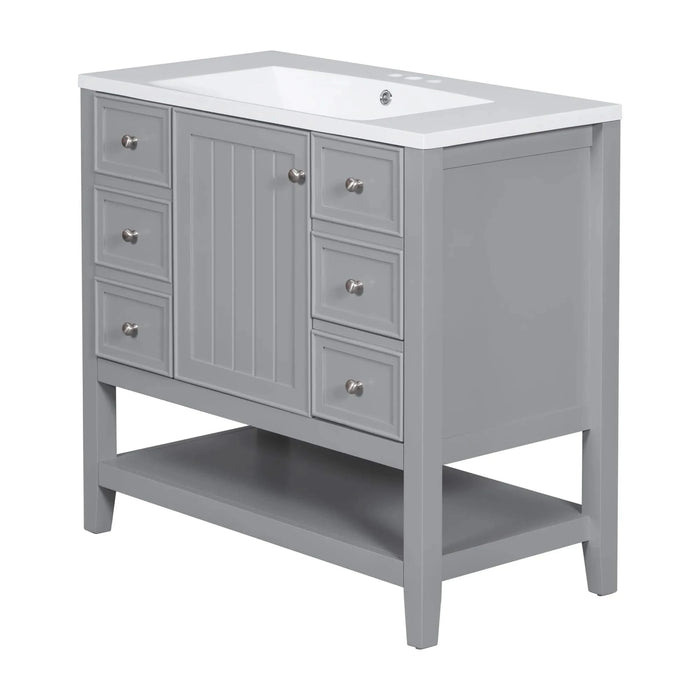 36' Bathroom Vanity with Sink, One Cabinet and Three Drawers, Solid Wood and MDF Board, Grey (Old Sku:SY999505AAE-6) Default -DTYStore