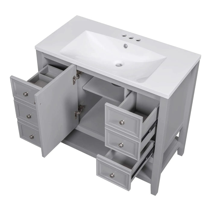 36' Bathroom Vanity with Sink, One Cabinet and Three Drawers, Solid Wood and MDF Board, Grey (Old Sku:SY999505AAE-6) Default -DTYStore