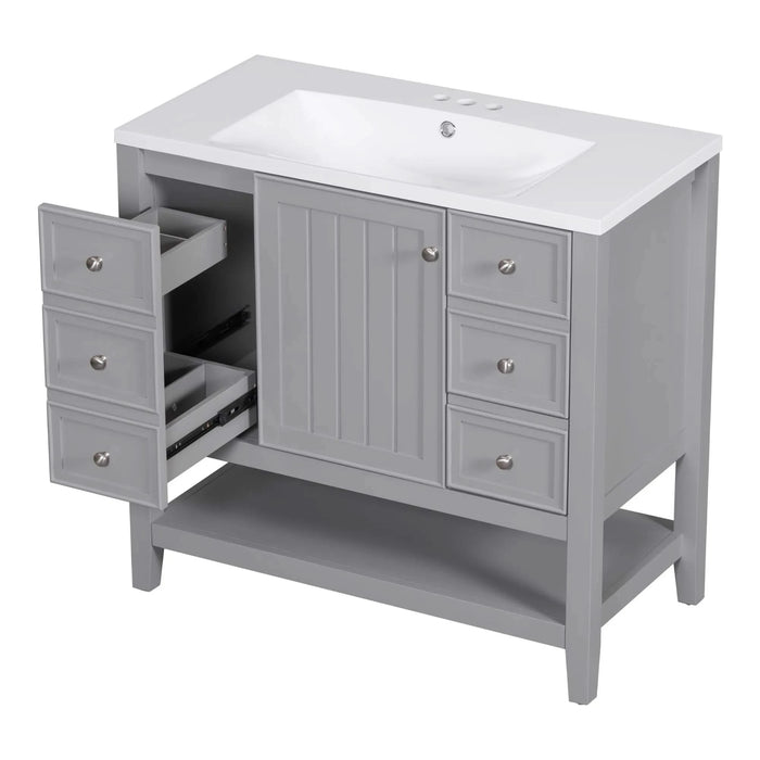 36' Bathroom Vanity with Sink, One Cabinet and Three Drawers, Solid Wood and MDF Board, Grey (Old Sku:SY999505AAE-6) Default -DTYStore