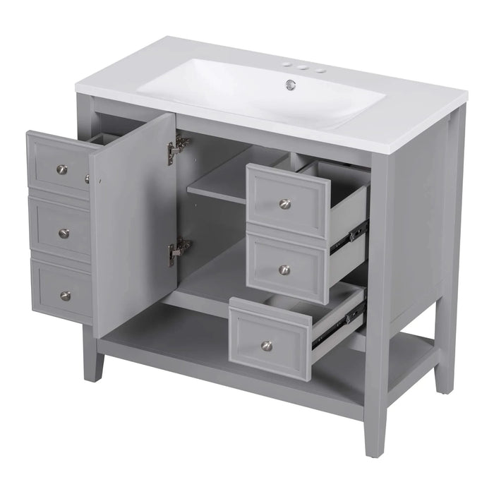 36' Bathroom Vanity with Sink, One Cabinet and Three Drawers, Solid Wood and MDF Board, Grey (Old Sku:SY999505AAE-6) Default -DTYStore