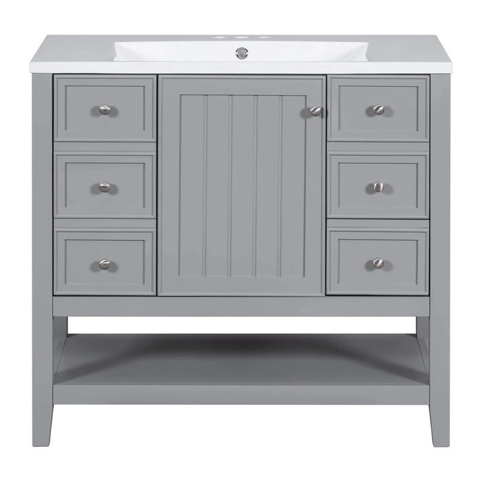 36' Bathroom Vanity with Sink, One Cabinet and Three Drawers, Solid Wood and MDF Board, Grey (Old Sku:SY999505AAE-6) Default -DTYStore