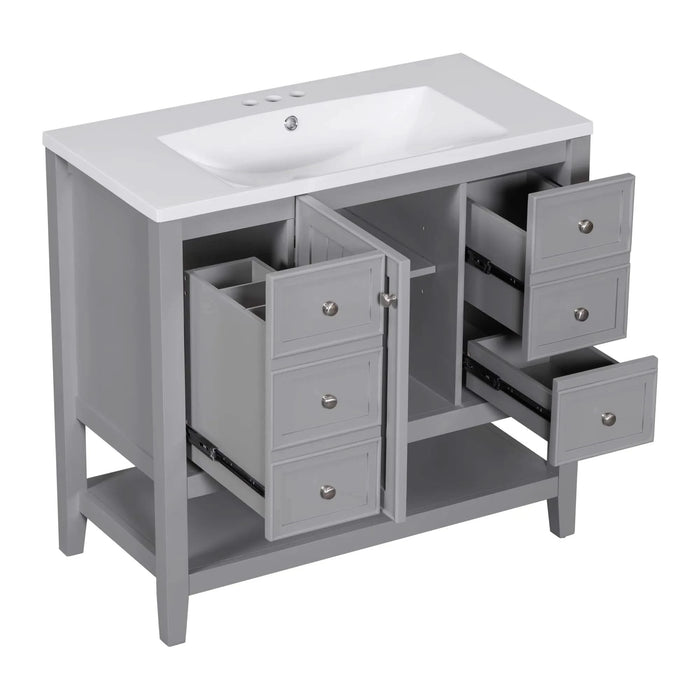 36' Bathroom Vanity with Sink, One Cabinet and Three Drawers, Solid Wood and MDF Board, Grey (Old Sku:SY999505AAE-6) Default -DTYStore
