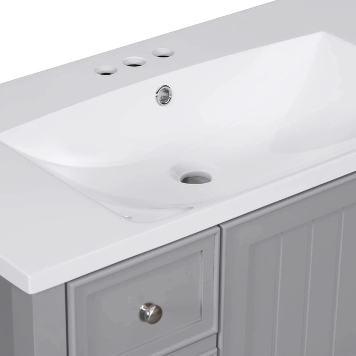 36' Bathroom Vanity with Sink, One Cabinet and Three Drawers, Solid Wood and MDF Board, Grey (Old Sku:SY999505AAE-6) Default -DTYStore