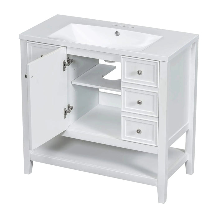 36' Bathroom Vanity with Sink, One Cabinet and Three Drawers, Solid Wood and MDF Board, White (Old Sku:SY999505AAK-6) Default -DTYStore