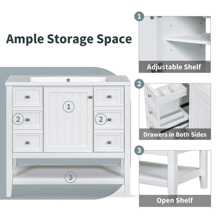 36' Bathroom Vanity with Sink, One Cabinet and Three Drawers, Solid Wood and MDF Board, White (Old Sku:SY999505AAK-6) Default -DTYStore