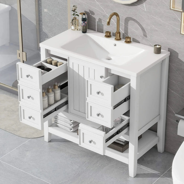 36' Bathroom Vanity with Sink, One Cabinet and Three Drawers, Solid Wood and MDF Board, White (Old Sku:SY999505AAK-6) Default -DTYStore