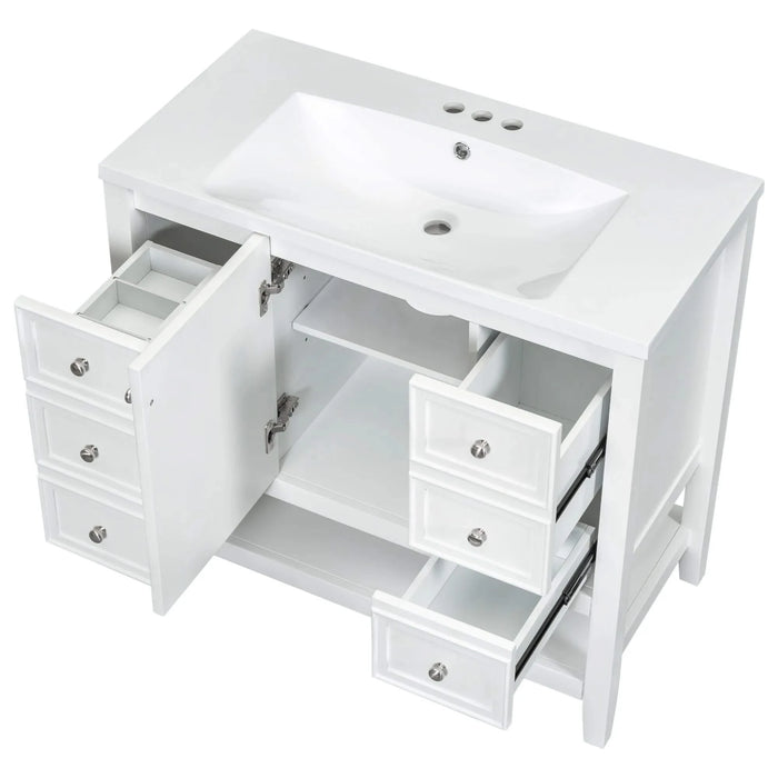 36' Bathroom Vanity with Sink, One Cabinet and Three Drawers, Solid Wood and MDF Board, White (Old Sku:SY999505AAK-6) Default -DTYStore