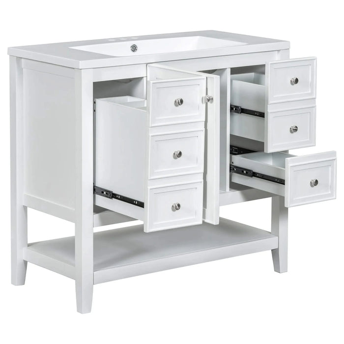36' Bathroom Vanity with Sink, One Cabinet and Three Drawers, Solid Wood and MDF Board, White (Old Sku:SY999505AAK-6) Default -DTYStore