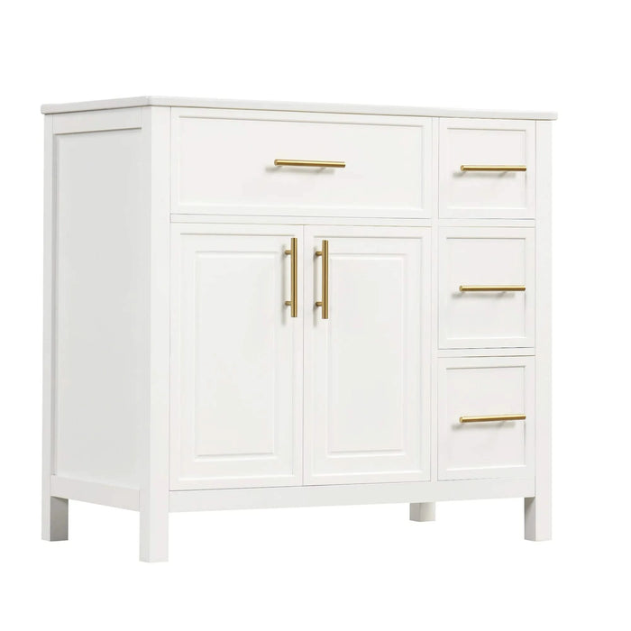 36' Bathroom Vanity with Sink Top, Bathroom Vanity Cabinet with Two Doors and Three Drawers, Solid Wood , MDF Boards ,One Package, White (Old Sku:WF319757AAK) Default -DTYStore