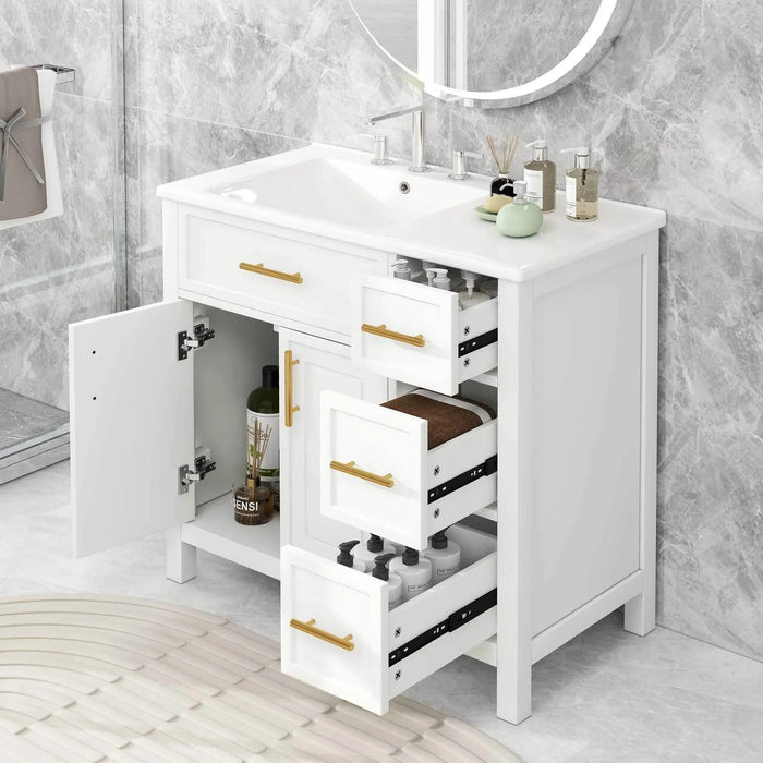 36' Bathroom Vanity with Sink Top, Bathroom Vanity Cabinet with Two Doors and Three Drawers, Solid Wood , MDF Boards ,One Package, White (Old Sku:WF319757AAK) Default -DTYStore