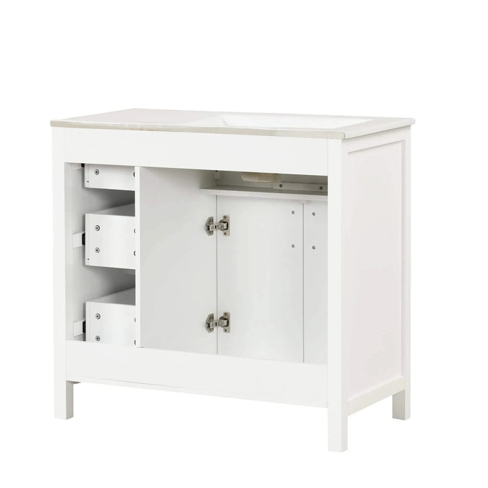 36' Bathroom Vanity with Sink Top, Bathroom Vanity Cabinet with Two Doors and Three Drawers, Solid Wood , MDF Boards ,One Package, White (Old Sku:WF319757AAK) Default -DTYStore