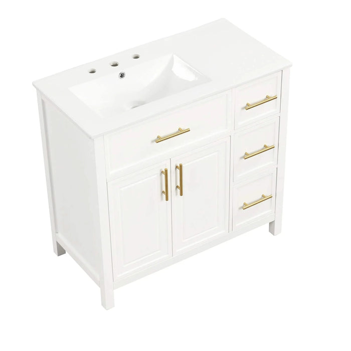 36' Bathroom Vanity with Sink Top, Bathroom Vanity Cabinet with Two Doors and Three Drawers, Solid Wood , MDF Boards ,One Package, White (Old Sku:WF319757AAK) Default -DTYStore