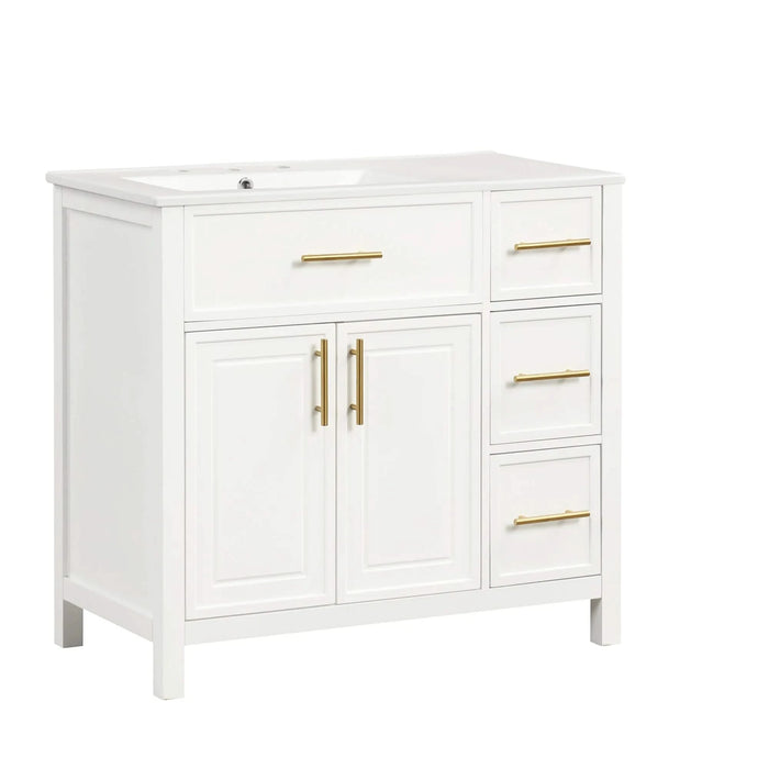 36' Bathroom Vanity with Sink Top, Bathroom Vanity Cabinet with Two Doors and Three Drawers, Solid Wood , MDF Boards ,One Package, White (Old Sku:WF319757AAK) Default -DTYStore