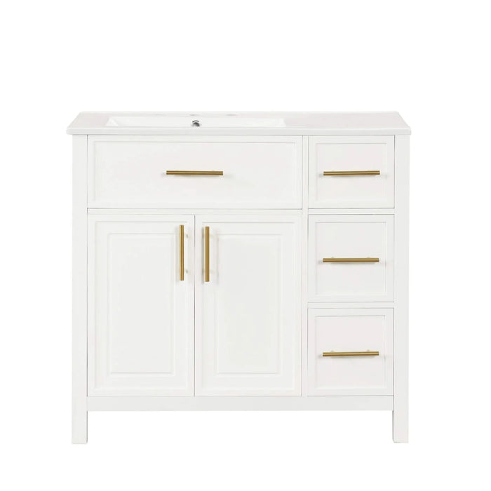 36' Bathroom Vanity with Sink Top, Bathroom Vanity Cabinet with Two Doors and Three Drawers, Solid Wood , MDF Boards ,One Package, White (Old Sku:WF319757AAK) Default -DTYStore
