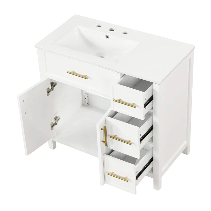36' Bathroom Vanity with Sink Top, Bathroom Vanity Cabinet with Two Doors and Three Drawers, Solid Wood , MDF Boards ,One Package, White (Old Sku:WF319757AAK) Default -DTYStore