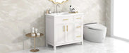 36' Bathroom Vanity with Sink Top, Bathroom Vanity Cabinet with Two Doors and Three Drawers, Solid Wood , MDF Boards ,One Package, White (Old Sku:WF319757AAK) Default -DTYStore