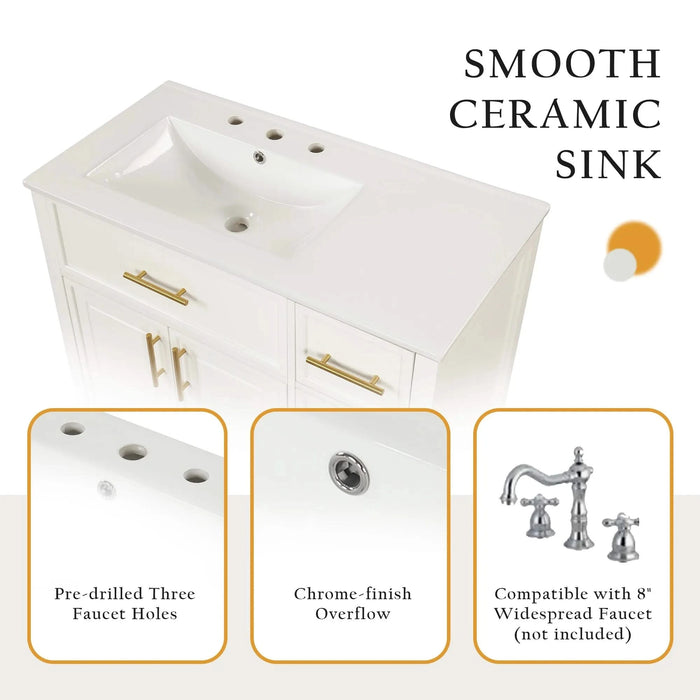 36' Bathroom Vanity with Sink Top, Bathroom Vanity Cabinet with Two Doors and Three Drawers, Solid Wood , MDF Boards ,One Package, White (Old Sku:WF319757AAK) Default -DTYStore