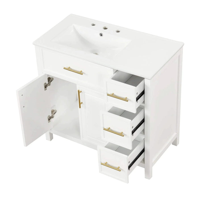 36' Bathroom Vanity with Sink Top, Bathroom Vanity Cabinet with Two Doors and Three Drawers, Solid Wood , MDF Boards ,One Package, White (Old Sku:WF319757AAK) Default -DTYStore