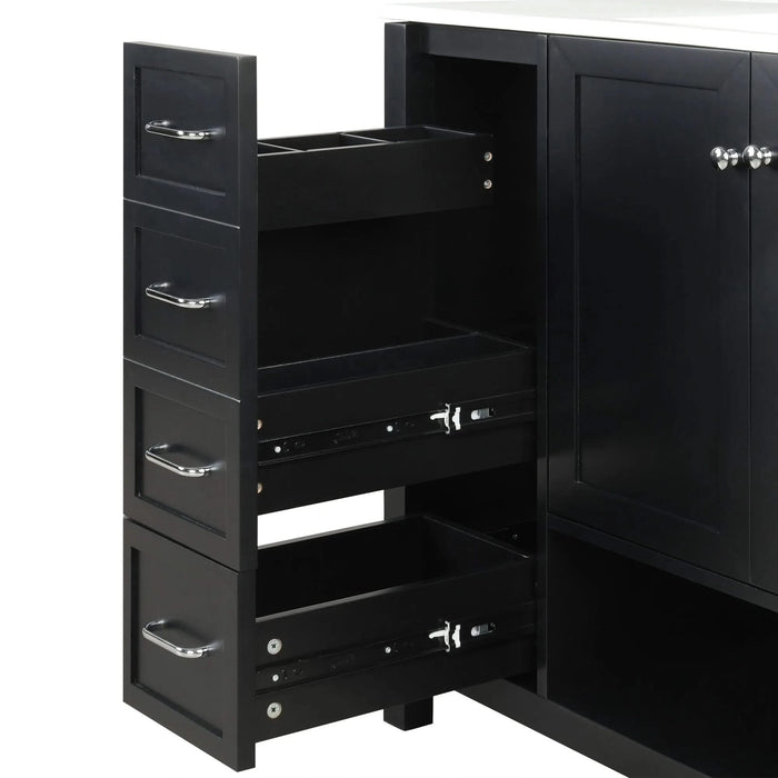 36' Bathroom Vanity with Sink Top, Bathroom Vanity Cabinet with Two Doors and Two Drawers, Solid Wood, Open shelf, MDF Boards, One Package, Black Default -DTYStore