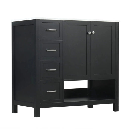 36' Bathroom Vanity with Sink Top, Bathroom Vanity Cabinet with Two Doors and Two Drawers, Solid Wood, Open shelf, MDF Boards, One Package, Black Default -DTYStore