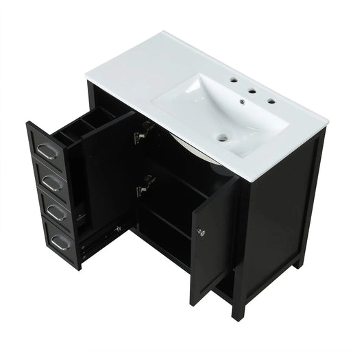36' Bathroom Vanity with Sink Top, Bathroom Vanity Cabinet with Two Doors and Two Drawers, Solid Wood, Open shelf, MDF Boards, One Package, Black Default -DTYStore