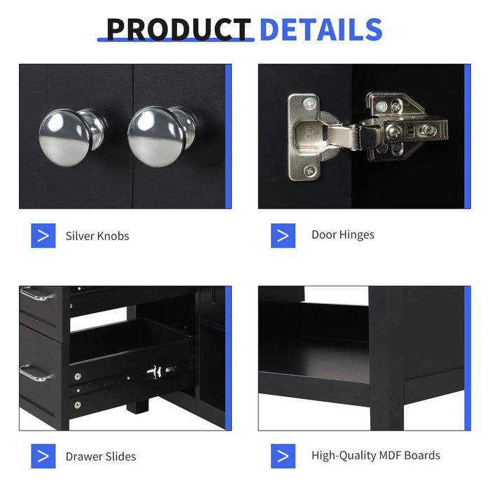 36' Bathroom Vanity with Sink Top, Bathroom Vanity Cabinet with Two Doors and Two Drawers, Solid Wood, Open shelf, MDF Boards, One Package, Black Default -DTYStore